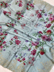 Pure Georgette  Digital Print with Chikankari Handloom Banarasi Saree - The Handlooms