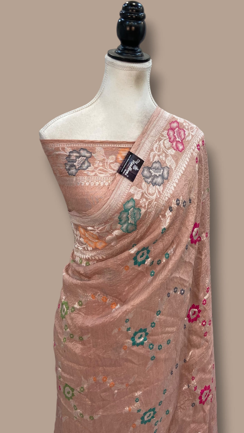 Pure Tussar Georgette Handloom Banarasi Saree With Meenakari - The Handlooms