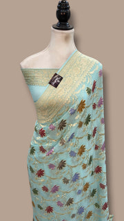 Pure Khaddi Georgette Handloom Banarasi Saree - All Over Jaal Work With Meenakari - The Handlooms