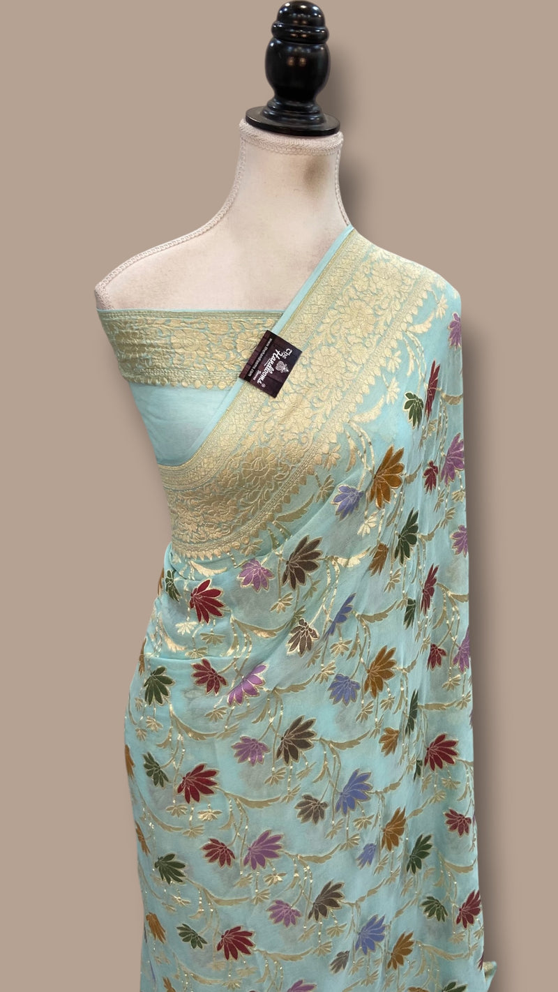 Pure Khaddi Georgette Handloom Banarasi Saree - All Over Jaal Work With Meenakari - The Handlooms