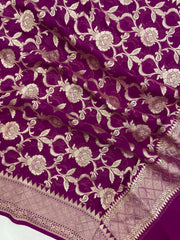 Khaddi Georgette Handloom Banarasi Dupatta - The Handlooms