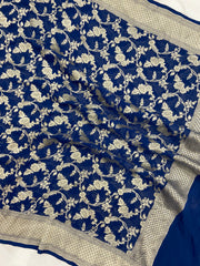 Blue Khaddi Georgette Handloom Banarasi Dupatta - The Handlooms
