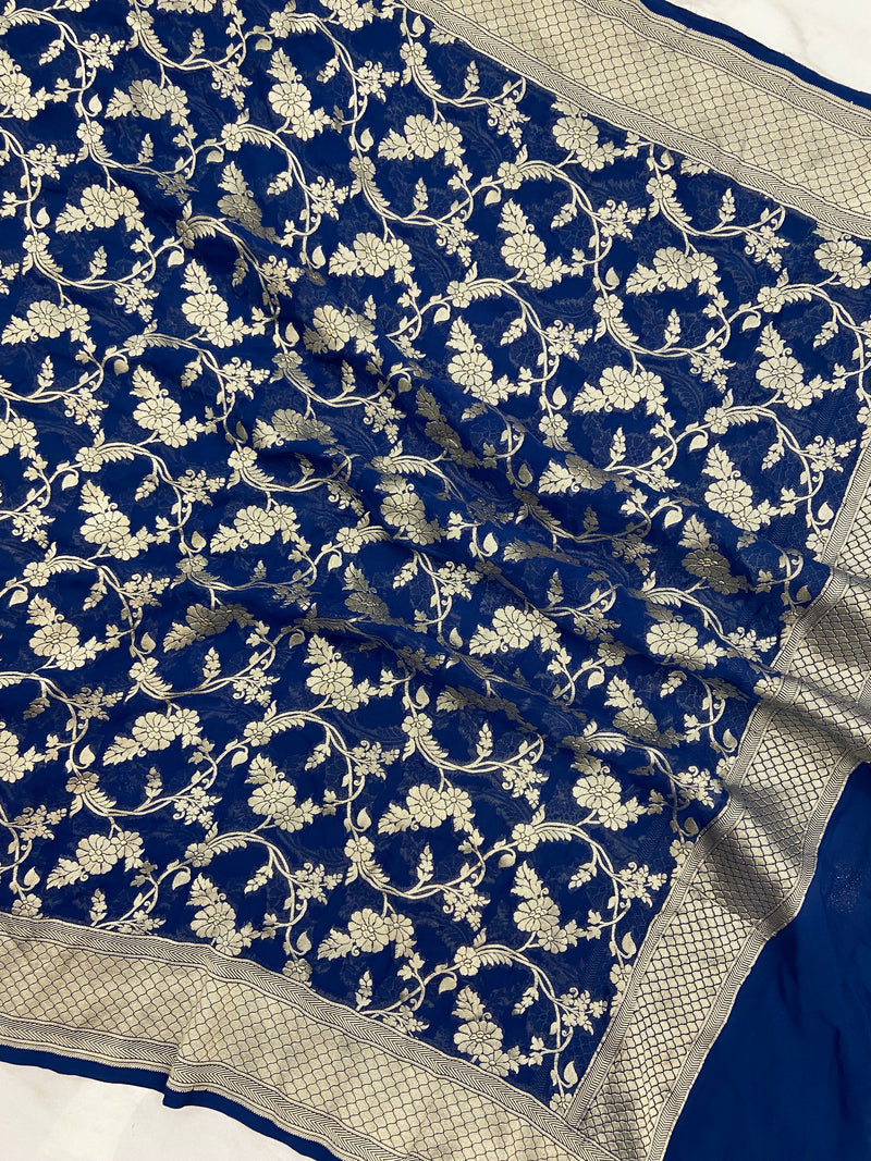 Blue Khaddi Georgette Handloom Banarasi Dupatta - The Handlooms