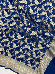 Blue Khaddi Georgette Handloom Banarasi Dupatta - The Handlooms