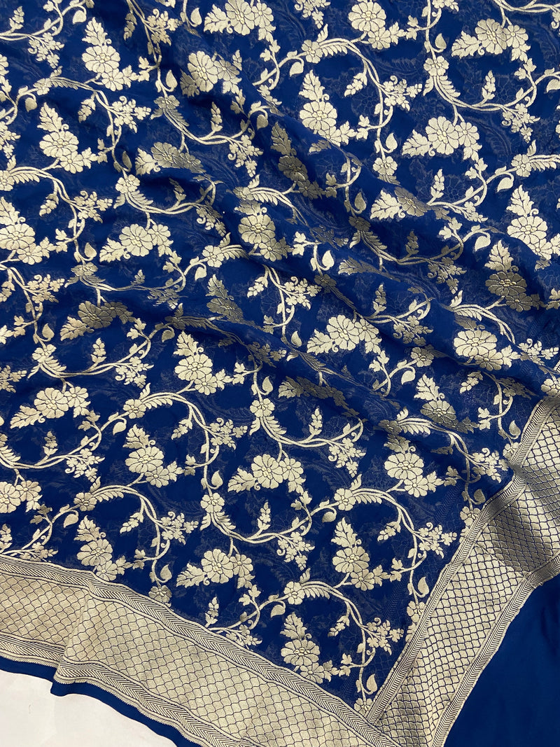 Blue Khaddi Georgette Handloom Banarasi Dupatta - The Handlooms