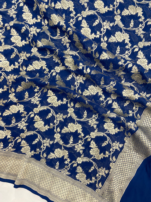 Blue Khaddi Georgette Handloom Banarasi Dupatta