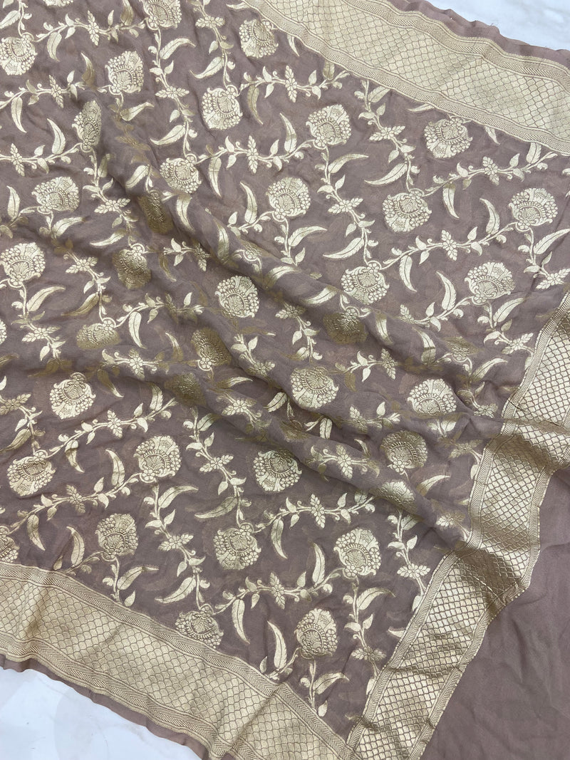 Khaddi Georgette Handloom Banarasi Dupatta - The Handlooms