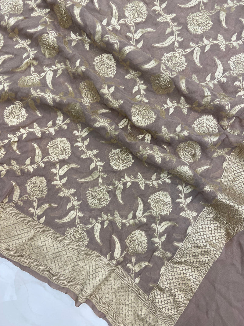 Khaddi Georgette Handloom Banarasi Dupatta - The Handlooms