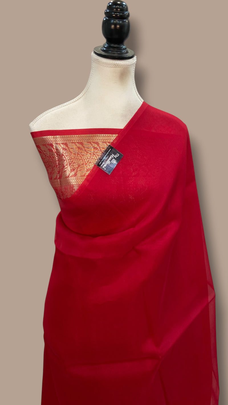 Red Pure Kora Handloom Banarasi Saree - The Handlooms
