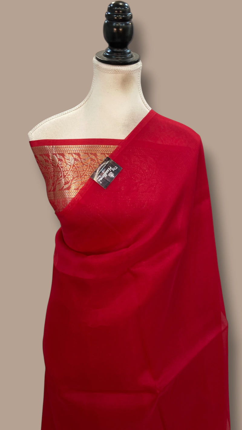 Red Pure Kora Handloom Banarasi Saree - The Handlooms