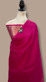 Rani Pink Pure Kora Handloom Banarasi Saree - The Handlooms