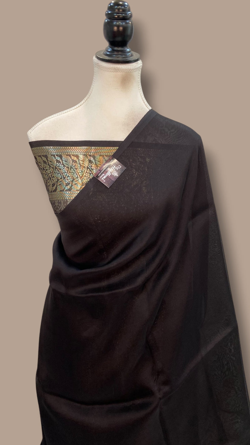 Black Pure Kora Handloom Banarasi Saree - The Handlooms