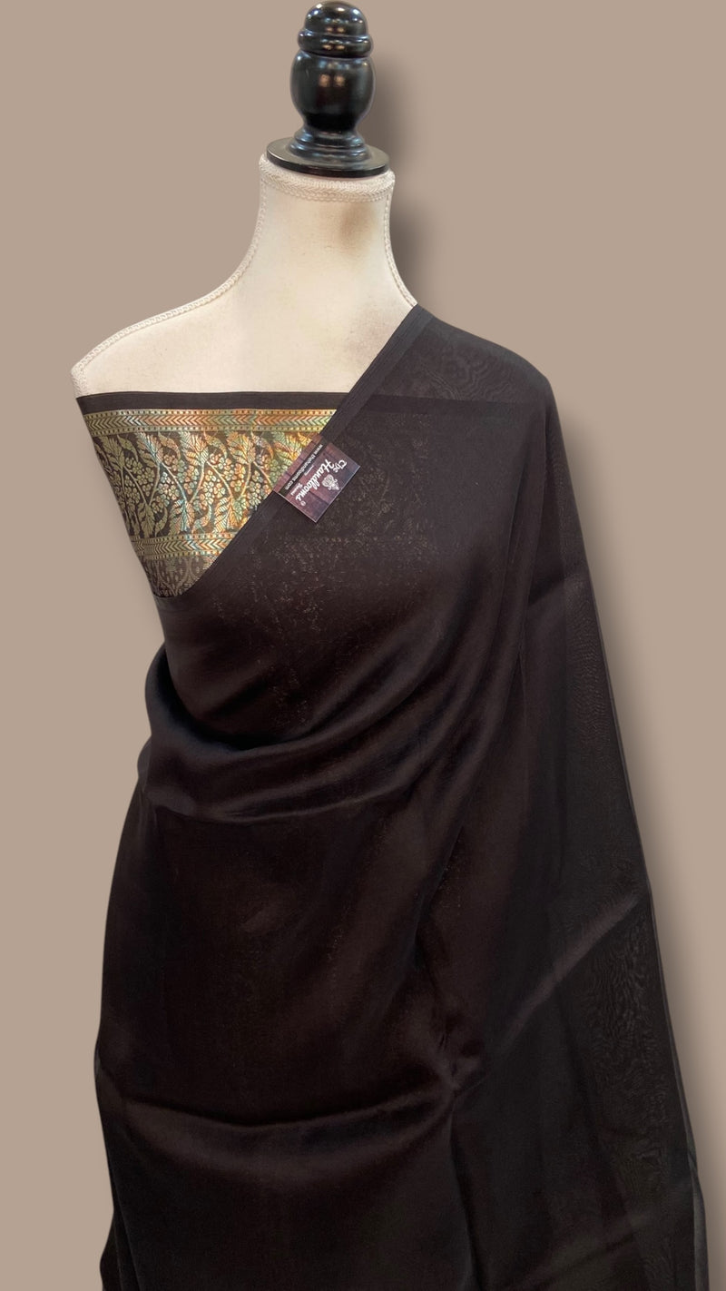 Black Pure Kora Handloom Banarasi Saree - The Handlooms
