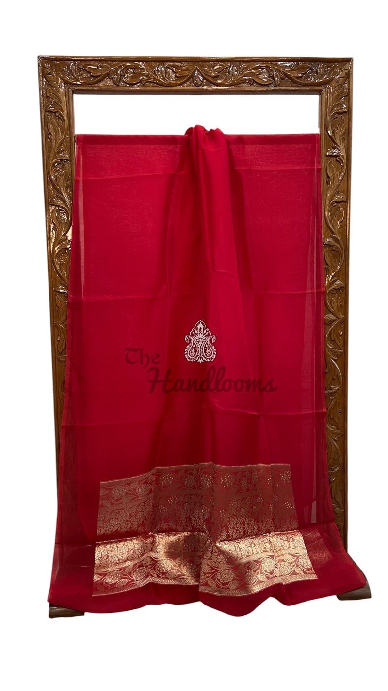 Red Pure Kora Handloom Banarasi Saree - The Handlooms