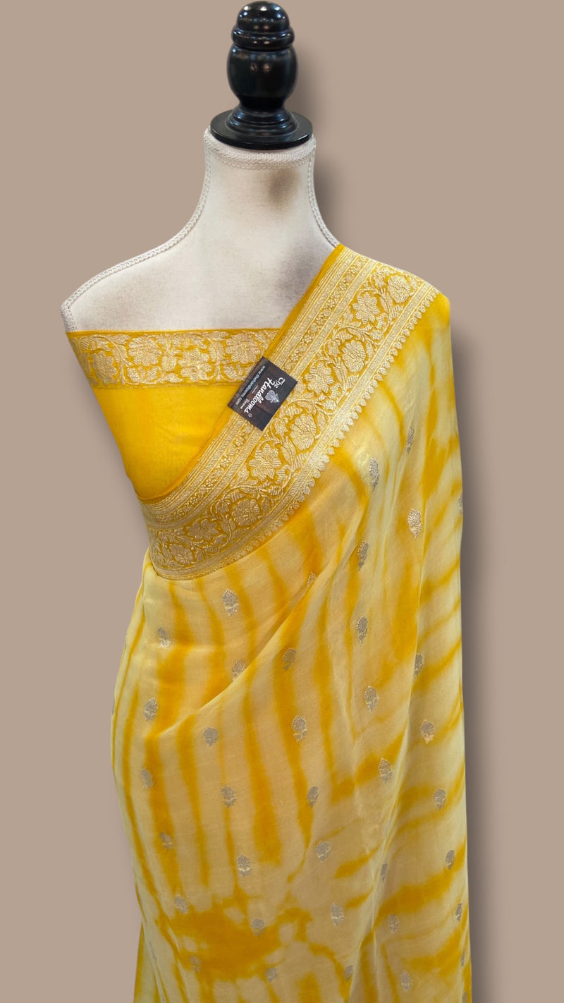 Pure Georgette Handloom Banarasi Saree - Silver Zari