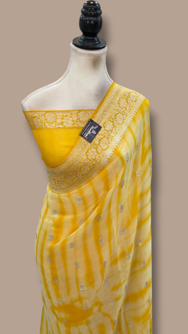 Pure Georgette Handloom Banarasi Saree - Silver Zari