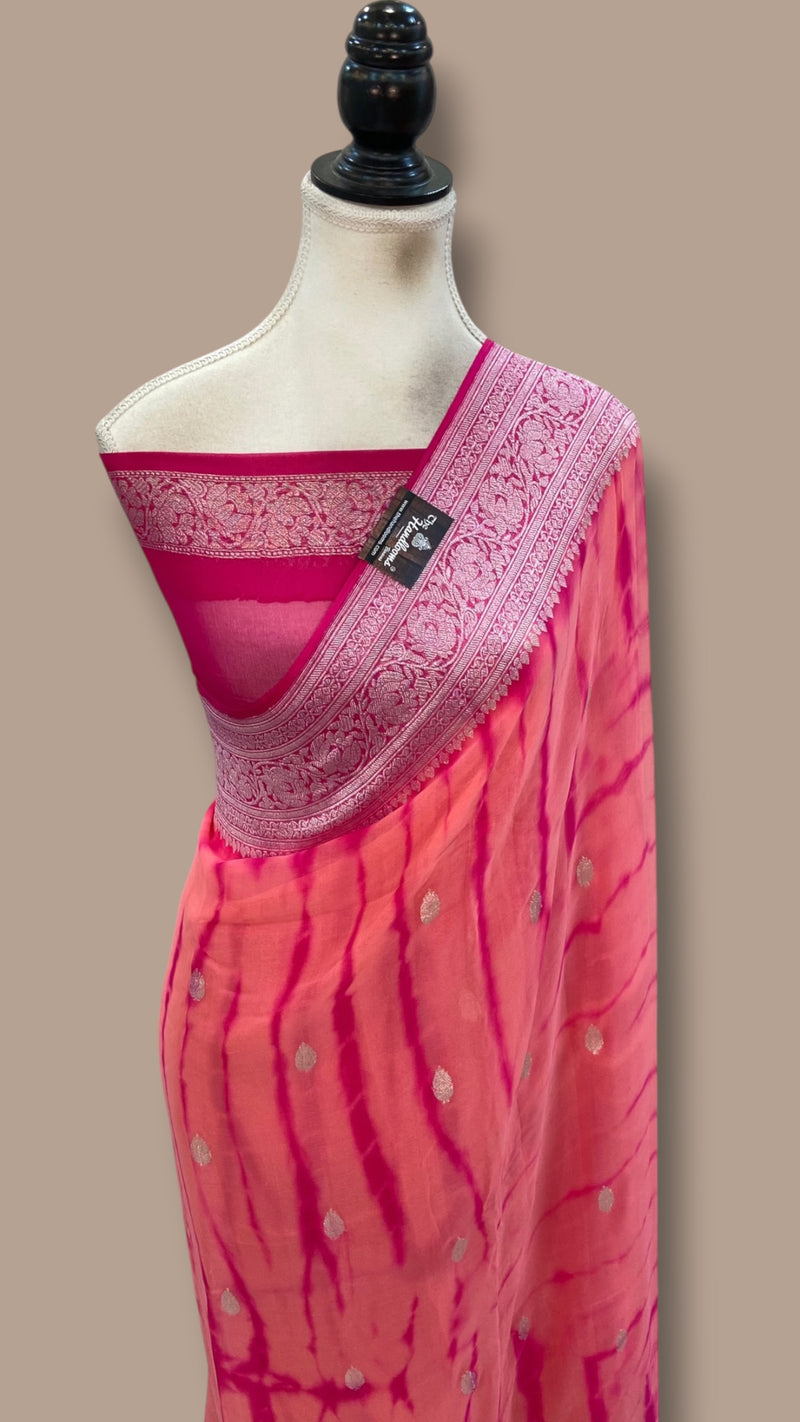 Pure Georgette Handloom Banarasi Saree - Silver Zari
