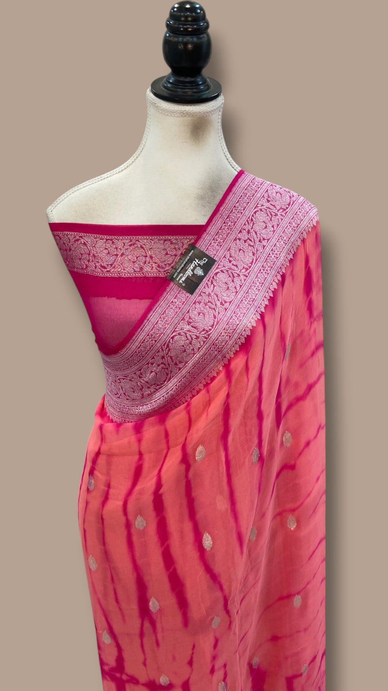 Pure Georgette Handloom Banarasi Saree - Silver Zari
