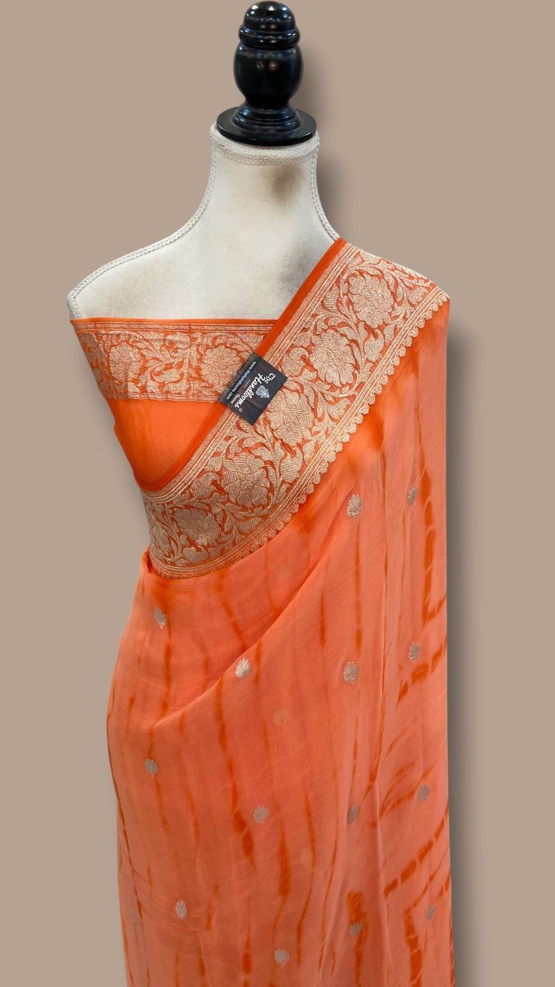 Pure Georgette Handloom Banarasi Saree - Silver Zari