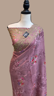 Pure Georgette  Digital Print with Chikankari Handloom Banarasi Saree - The Handlooms