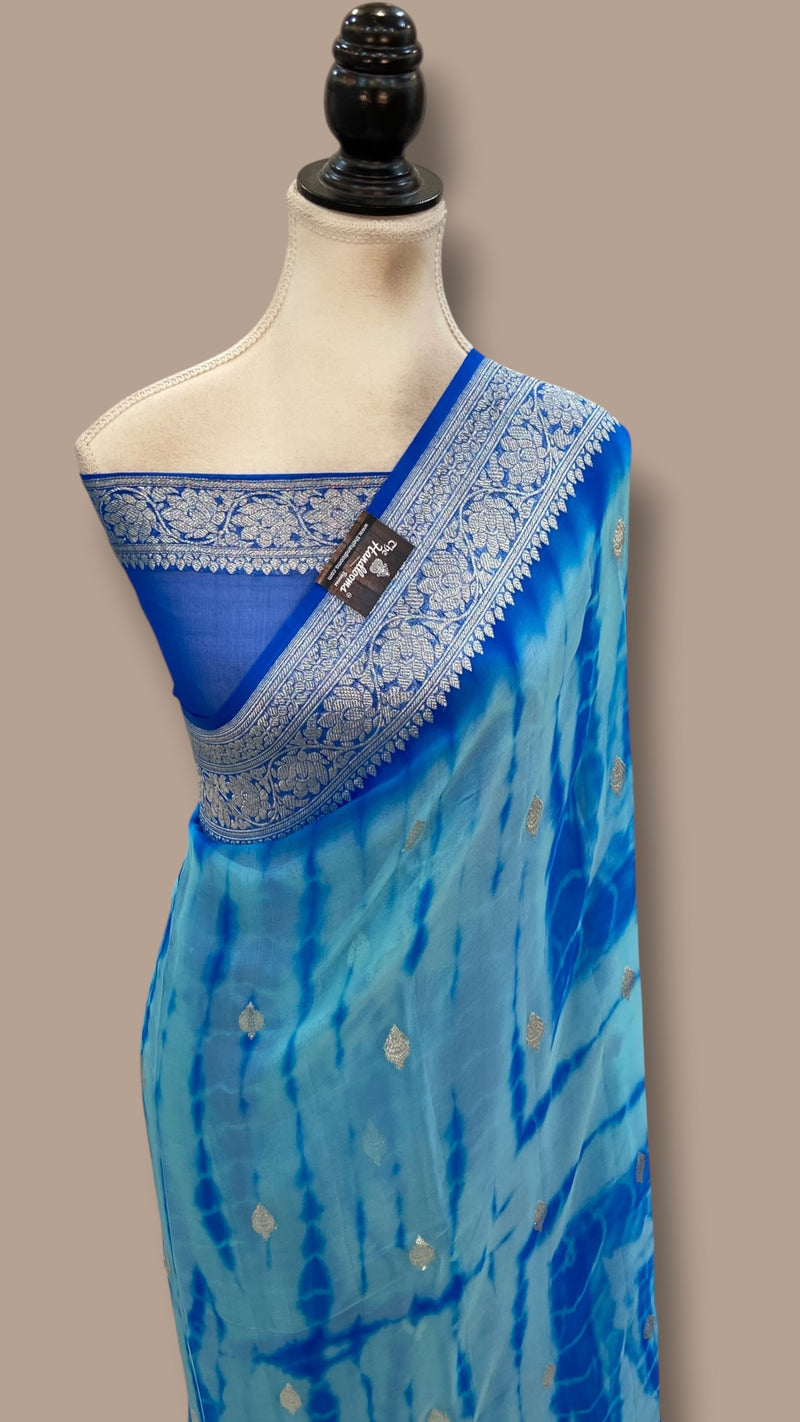 Pure Georgette Handloom Banarasi Saree - Silver Zari