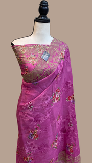 Pure Georgette  Digital Print with Chikankari Handloom Banarasi Saree - The Handlooms