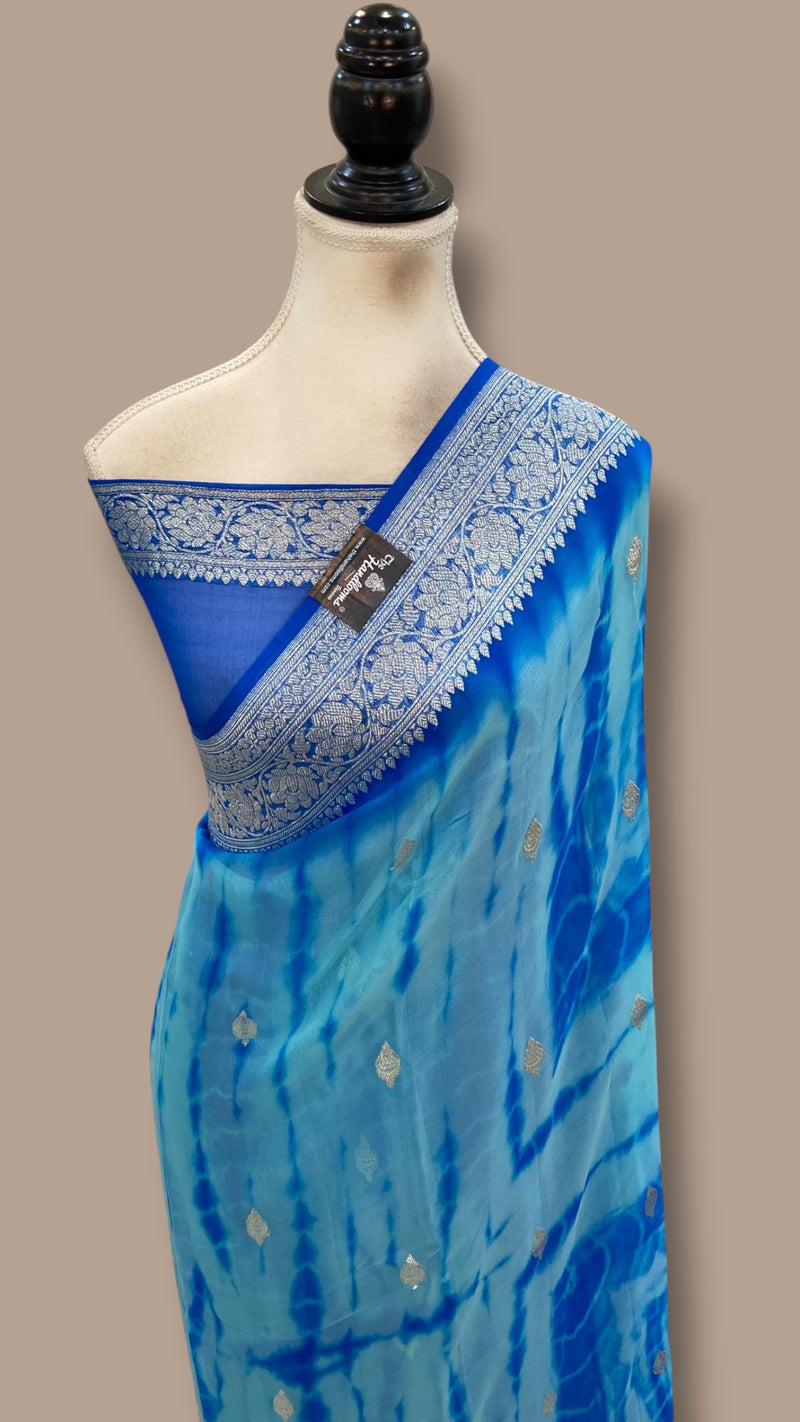 Pure Georgette Handloom Banarasi Saree - Silver Zari