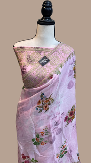 Pure Georgette  Digital Print with Chikankari Handloom Banarasi Saree - The Handlooms
