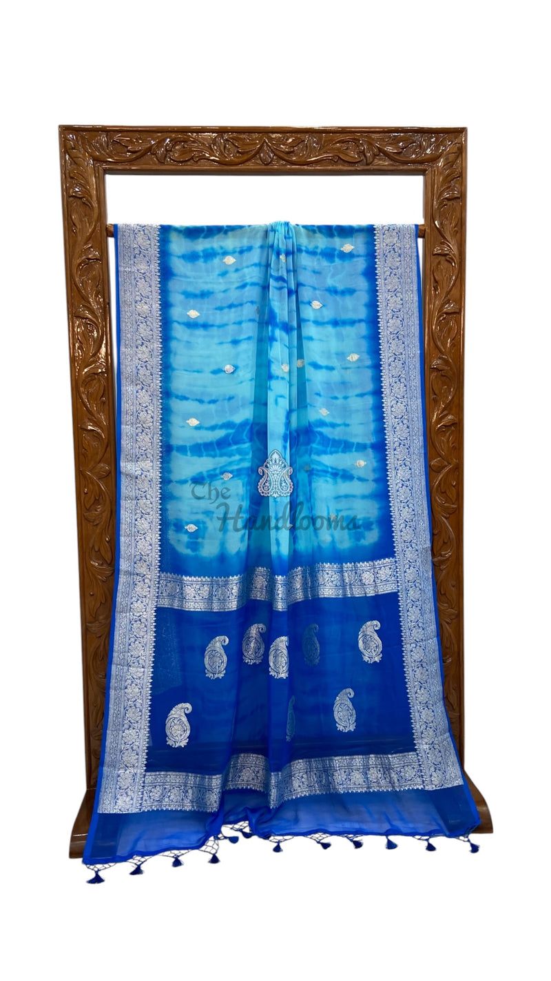 Pure Georgette Handloom Banarasi Saree - Silver Zari