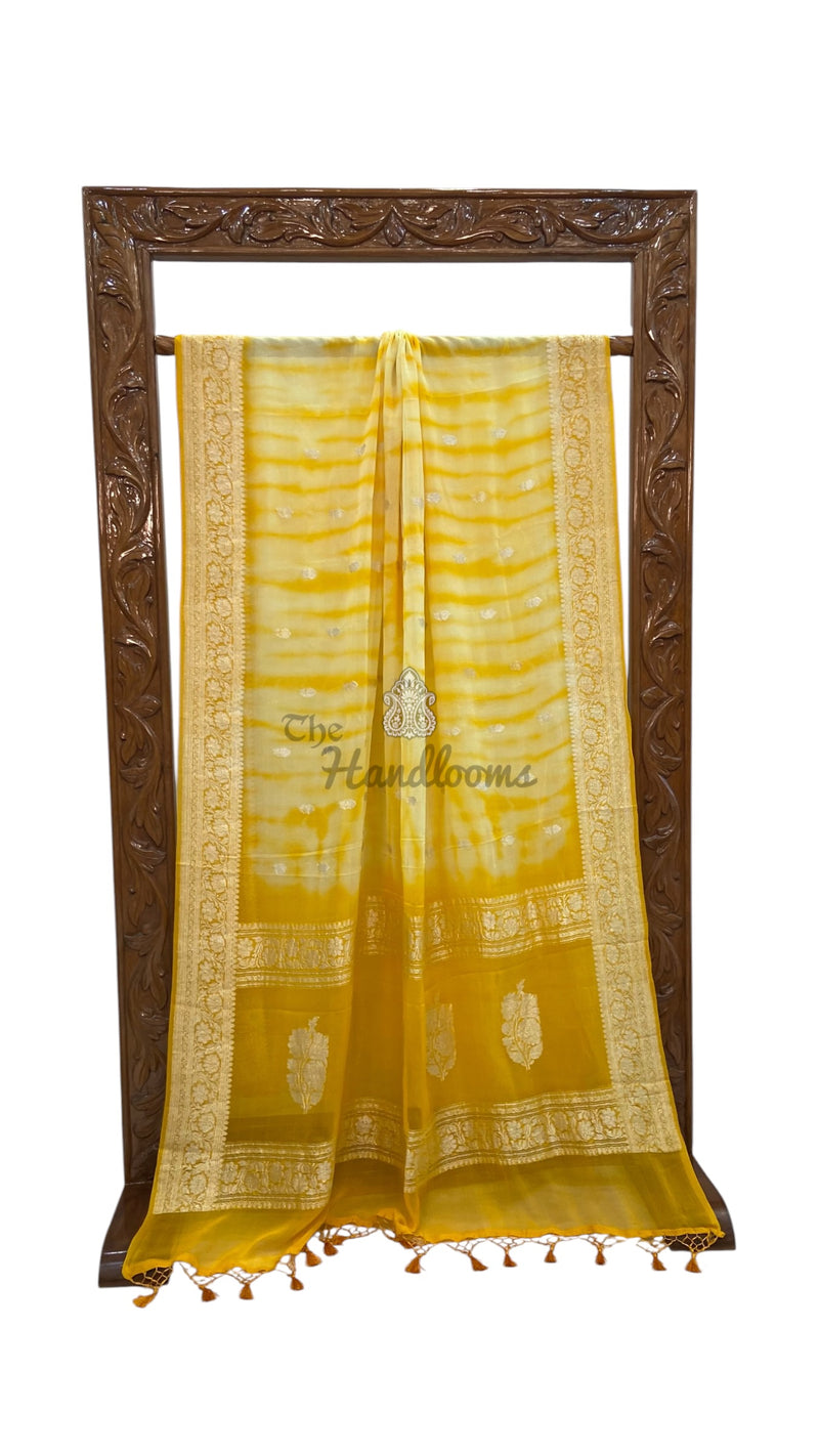 Pure Georgette Handloom Banarasi Saree - Silver Zari