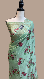 Pure Georgette  Digital Print with Chikankari Handloom Banarasi Saree - The Handlooms