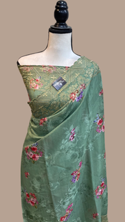 Pure Georgette  Digital Print with Chikankari Handloom Banarasi Saree - The Handlooms
