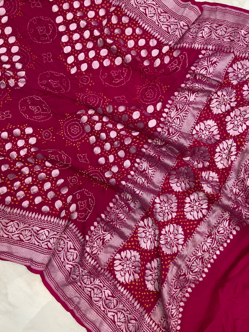 Pure Georgette Banarasi Bandhej Handloom Dupatta - The Handlooms