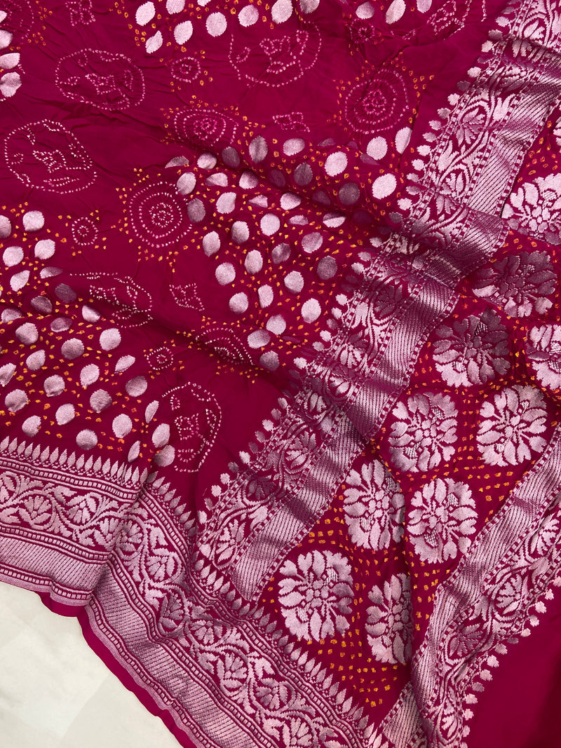 Pure Georgette Banarasi Bandhej Handloom Dupatta - The Handlooms