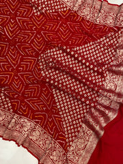 Pure Georgette Banarasi Bandhej Handloom Dupatta - The Handlooms