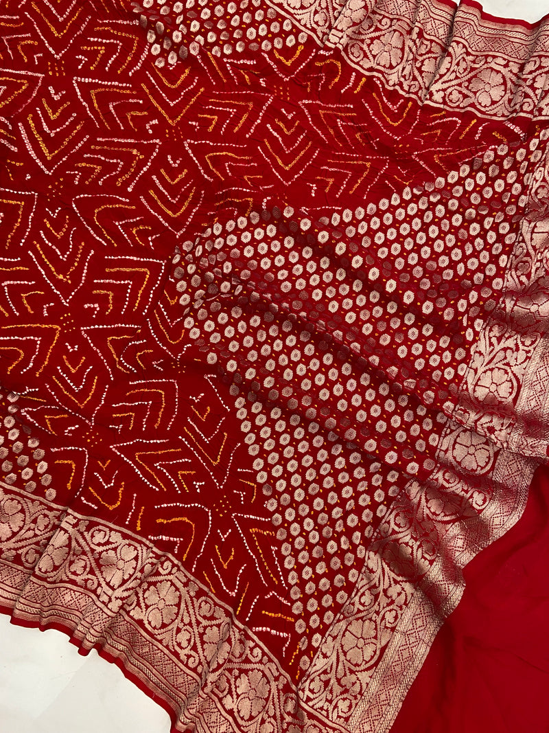 Pure Georgette Banarasi Bandhej Handloom Dupatta - The Handlooms