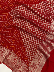 Pure Georgette Banarasi Bandhej Handloom Dupatta - The Handlooms
