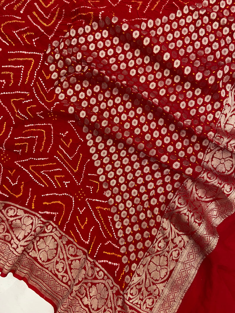 Pure Georgette Banarasi Bandhej Handloom Dupatta - The Handlooms