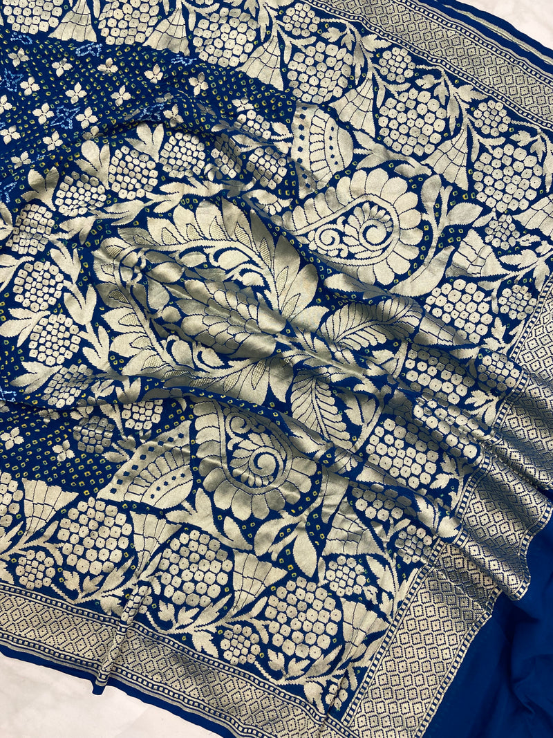 Pure Georgette Banarasi Bandhej Handloom Dupatta - The Handlooms