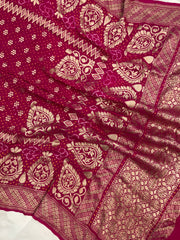 Pure Georgette Banarasi Bandhej Handloom Dupatta - The Handlooms