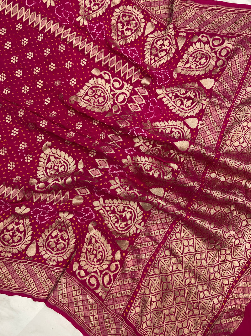 Pure Georgette Banarasi Bandhej Handloom Dupatta - The Handlooms