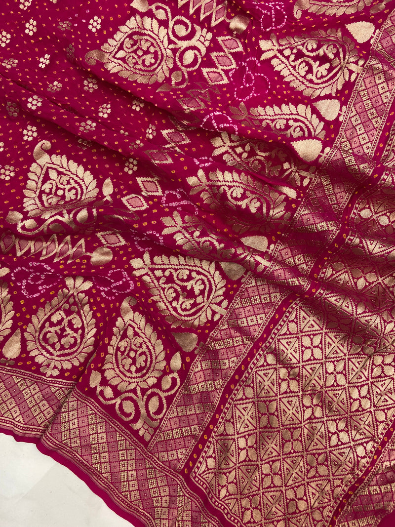 Pure Georgette Banarasi Bandhej Handloom Dupatta - The Handlooms