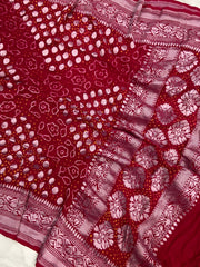 Pure Georgette Banarasi Bandhej Handloom Dupatta - The Handlooms