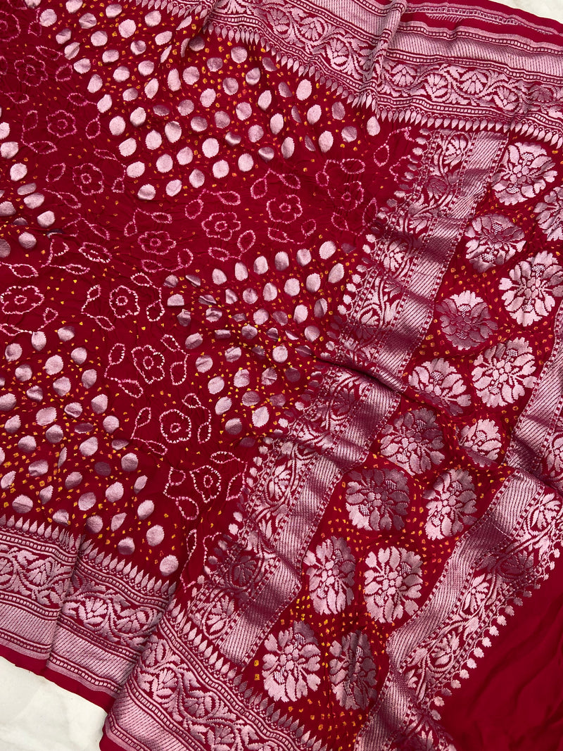 Pure Georgette Banarasi Bandhej Handloom Dupatta - The Handlooms