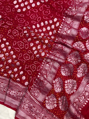 Pure Georgette Banarasi Bandhej Handloom Dupatta - The Handlooms