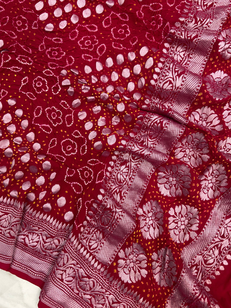 Pure Georgette Banarasi Bandhej Handloom Dupatta - The Handlooms