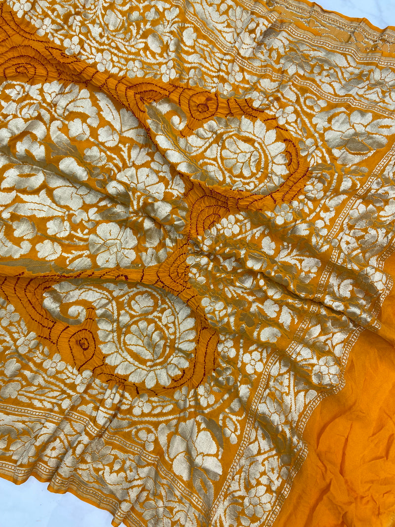 Pure Georgette Banarasi Bandhej Handloom Dupatta - The Handlooms