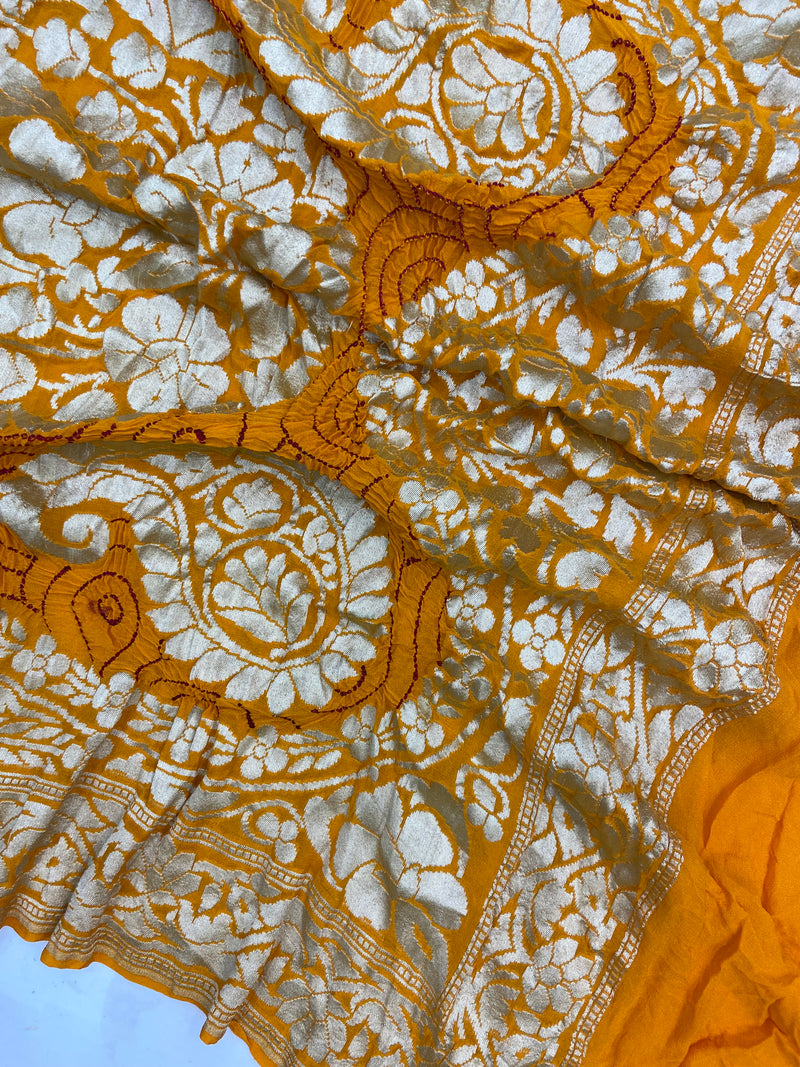 Pure Georgette Banarasi Bandhej Handloom Dupatta - The Handlooms