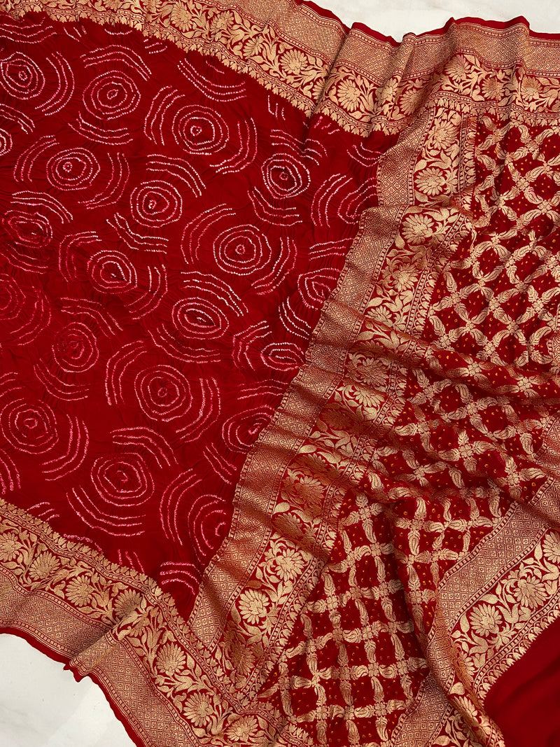 Pure Georgette Banarasi Bandhej Handloom Dupatta - The Handlooms