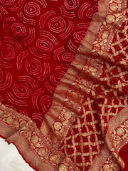 Pure Georgette Banarasi Bandhej Handloom Dupatta - The Handlooms